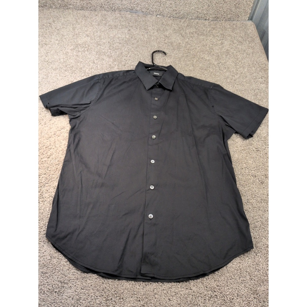 Theory Sylvain S Precise 2 Mens Black Short Sleeve Button Down Shirt Size M